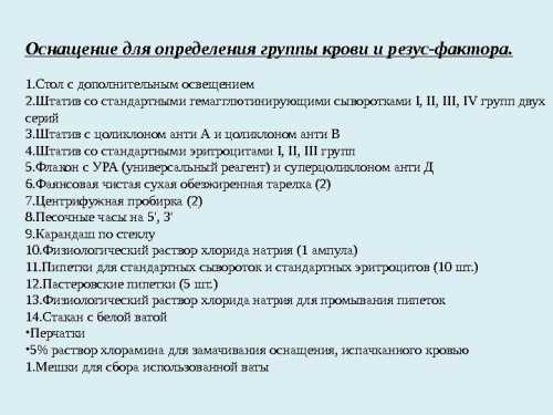 Составить набор для определения групп крови и резус фактора